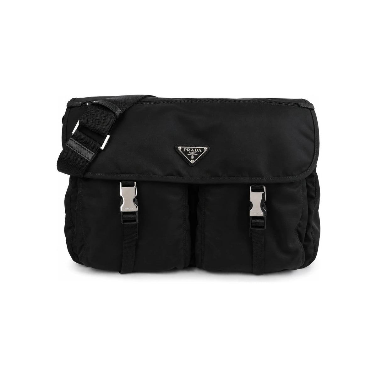PRADA Black Tessuto Triangle Logo Large Crossbody Shoulder Bag