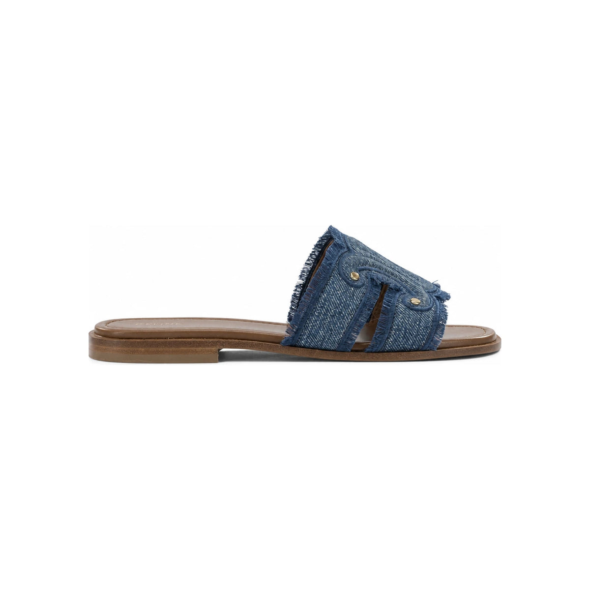 CELINE Denim Marina Fringe Mules Sandals