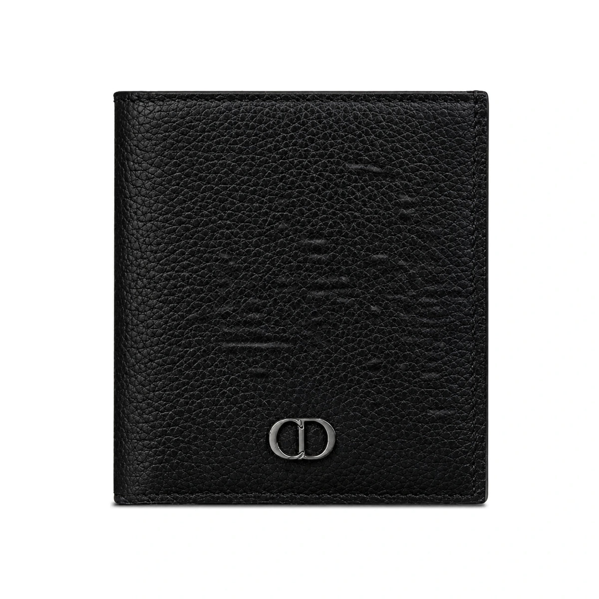 DIOR CD Icon Bi-Fold Card Holder Black Grained Calfskin Wallet