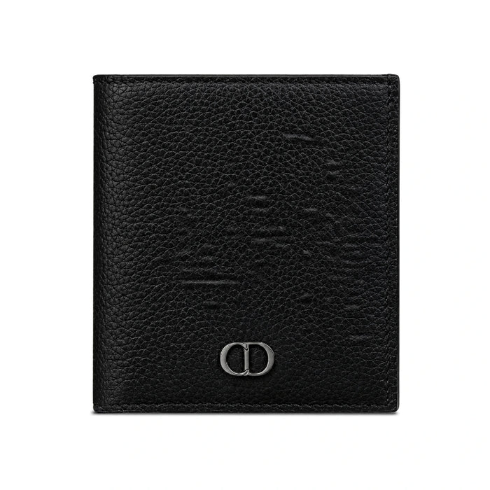 DIOR CD Icon Bi-Fold Card Holder Black Grained Calfskin Wallet