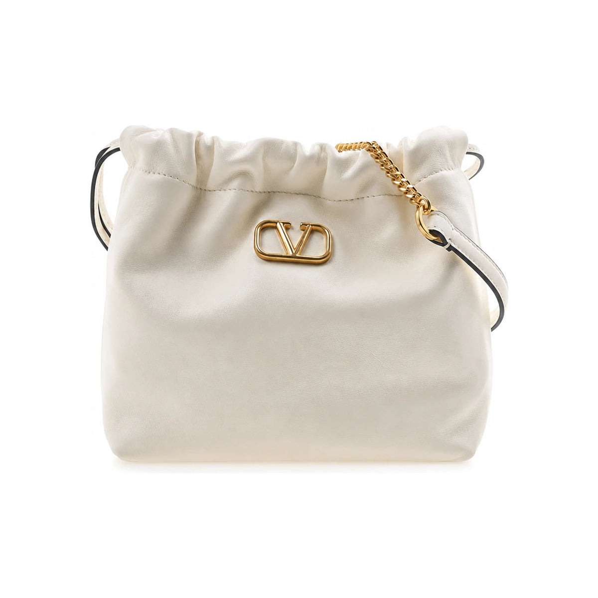 VALENTINO V-Logo Leather Bucket Crossbody Bag for Women Black