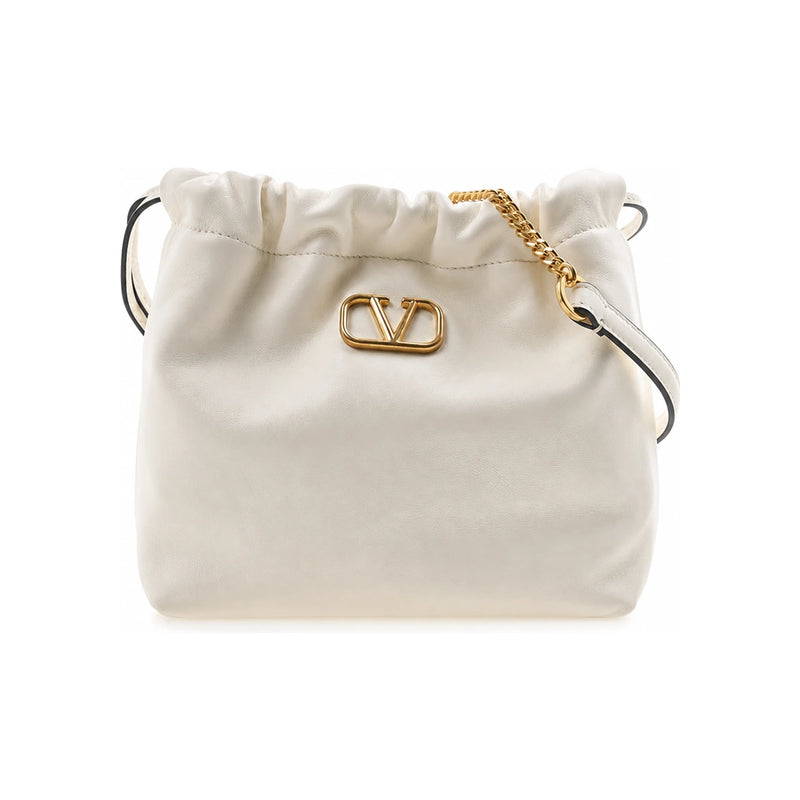 VALENTINO V-Logo Leather Bucket Crossbody Bag for Women Black
