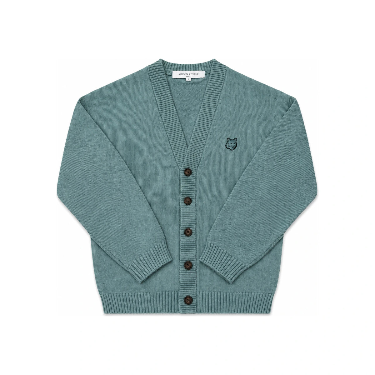 Maison Kitsune Bold Fox Head Patch Wool Cardigan Men Black OM00502 KT1099 0080