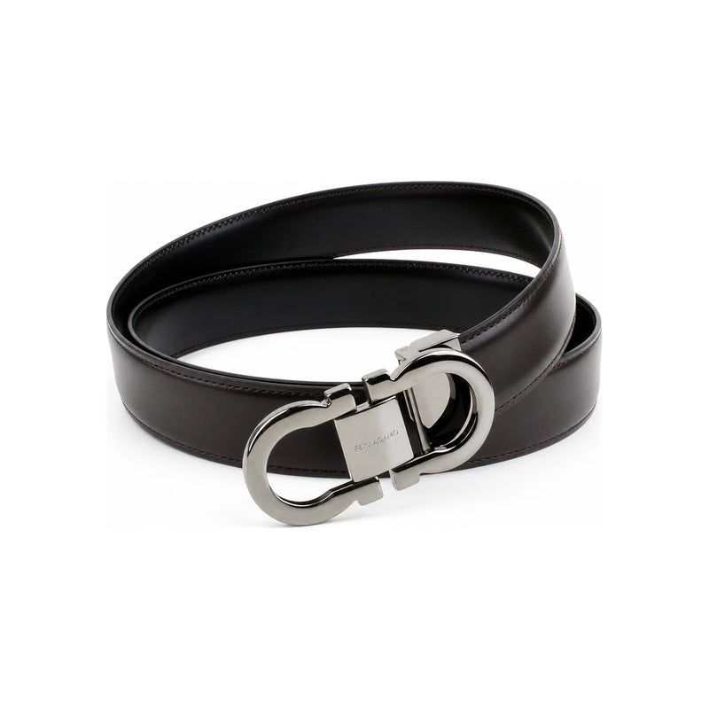 Ferragamo Hickory/Nero Reversible Double Gancini Square Buckle 30mm HICKORY NERO