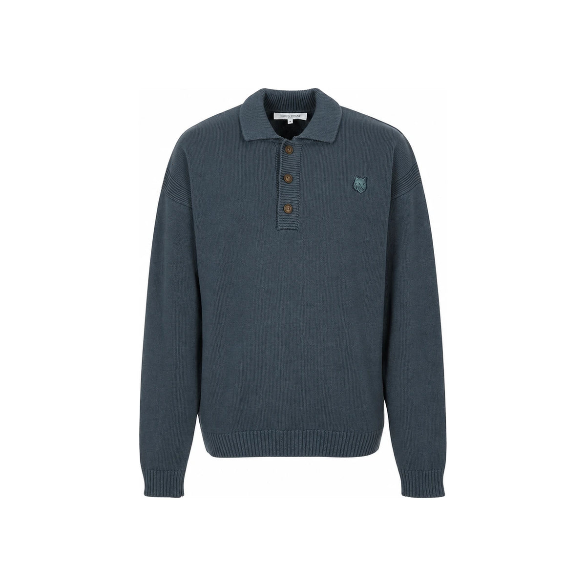 Maison Kitsune Bold Fox Head Patch Polo Knit Sweater Men Bla OM00202 KT1099 0076