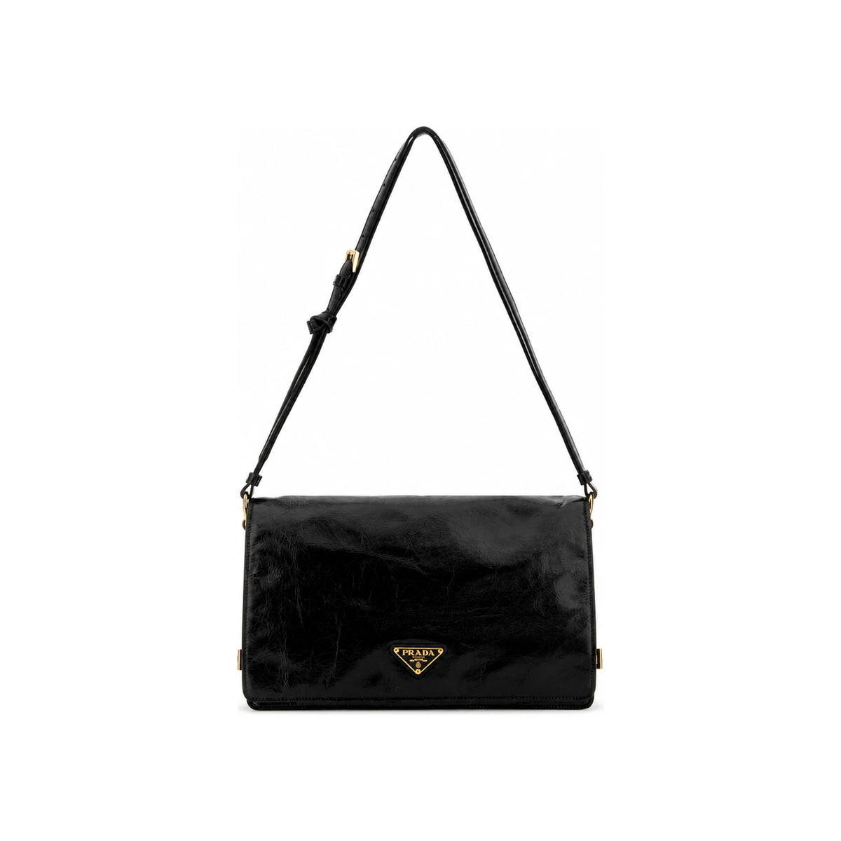 PRADA Black V Logo Leather Shoulder Bag