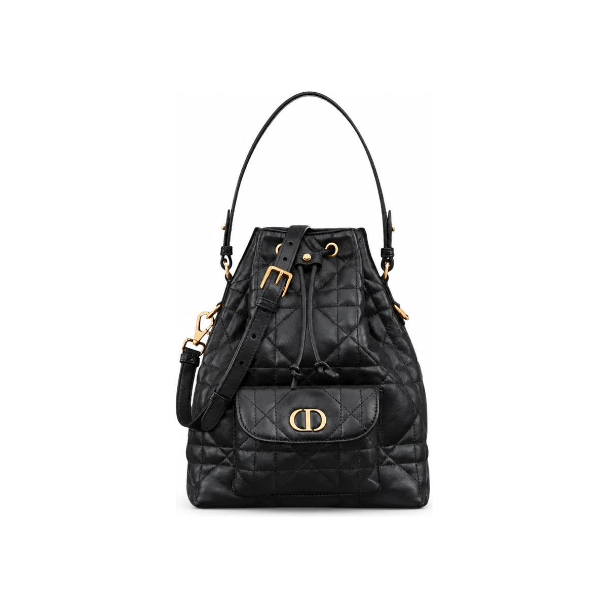 DIOR Caro Small Bucket Bag Black Leather Shoulder Bag M3372UNOZ M900