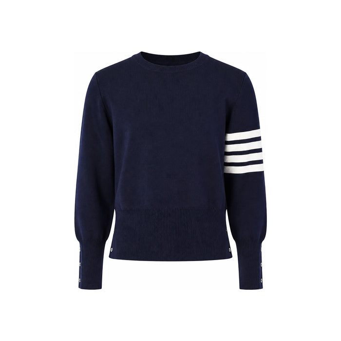 THOM BROWNE Diagonal 4-Bar Milano Stitch Wool Crewneck Sweater Navy