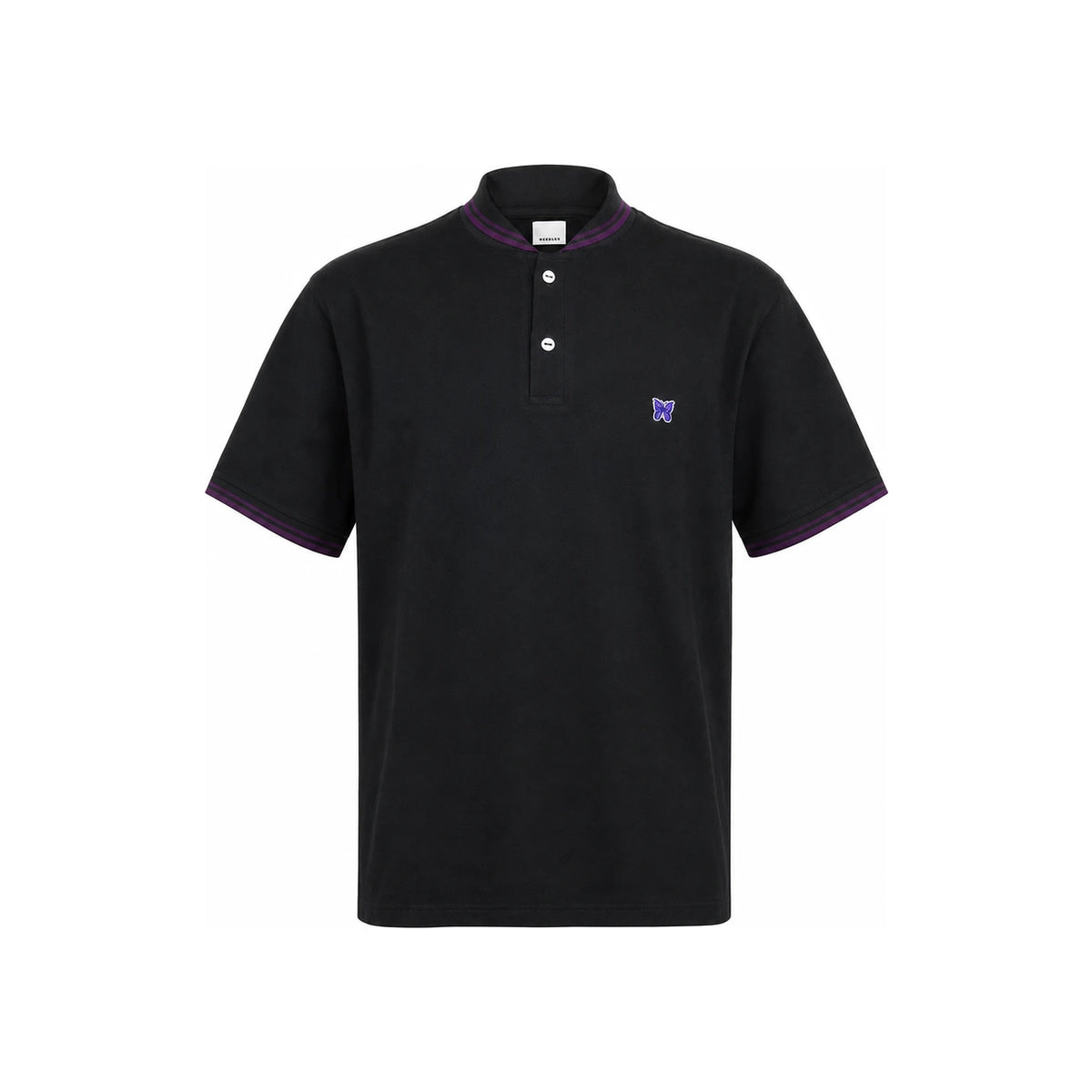 NEEDLES Men’s Shawl Collar Polo T-Shirt QV354C BLACK