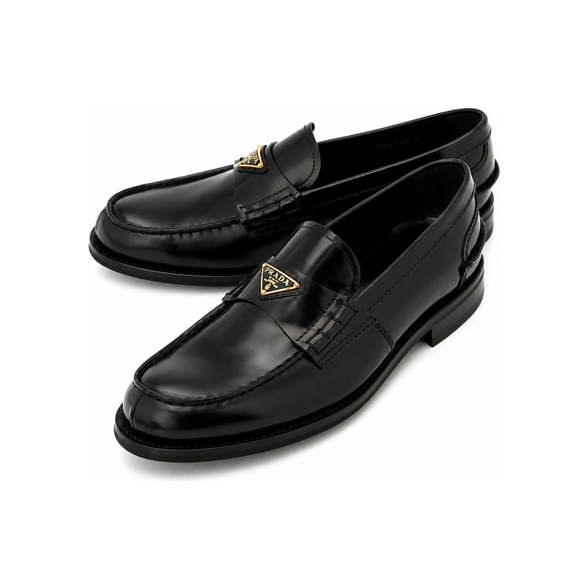 PRADA Brushed Leather Loafers Black Triangle Logo Men's Shoes