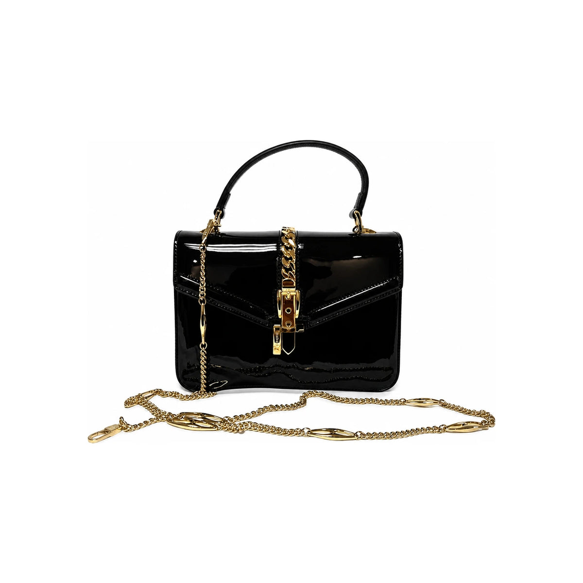 GUCCI Patent Leather Mini Top Handle Shoulder Bag Black 589479 1J70G 1000