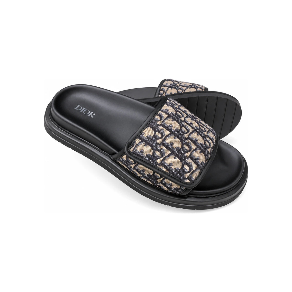 DIOR Men’s Oblique Jacquard Aqua Sandal Slippers Beige Black