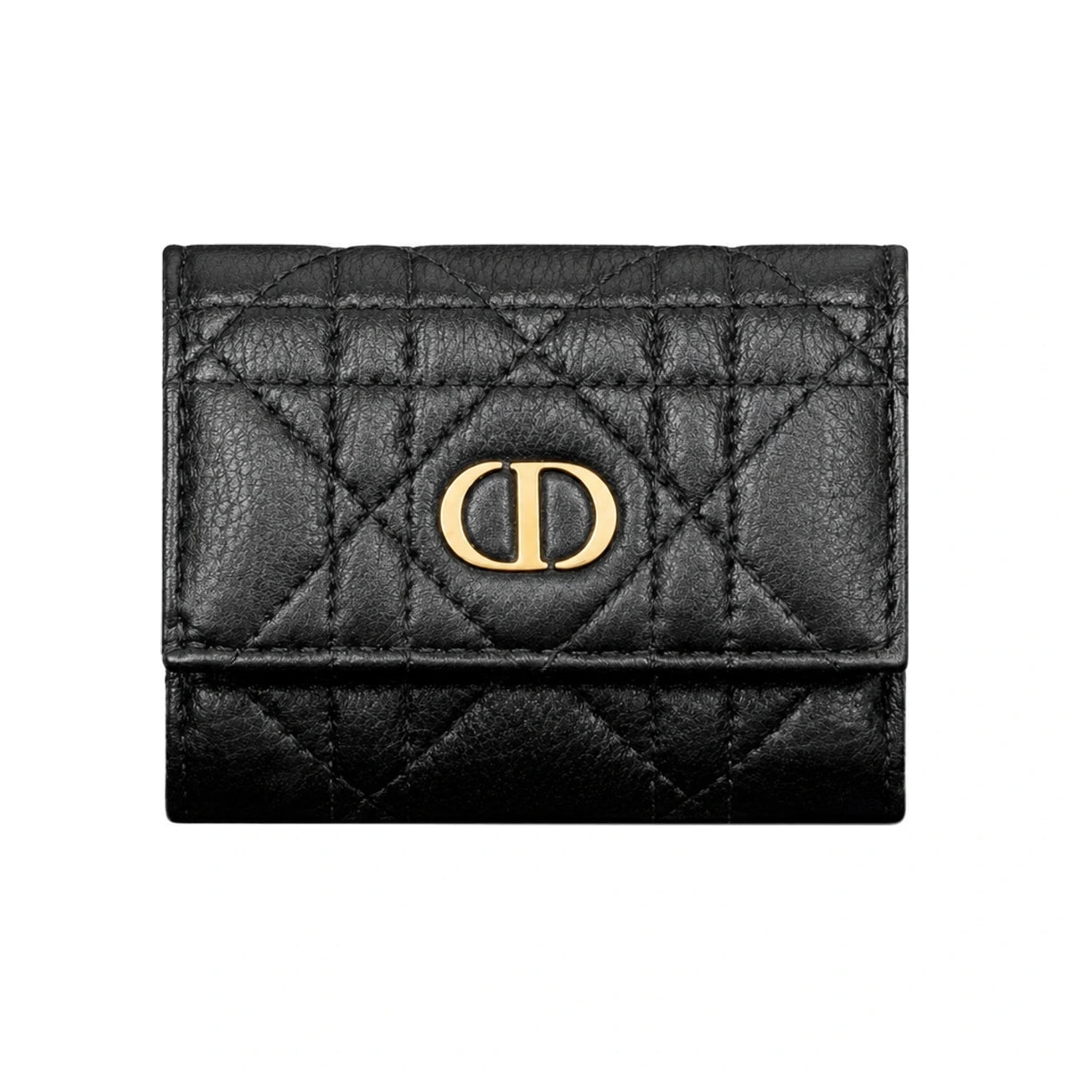 DIOR Caro Verona Leather Compact Wallet Black S5251UWHC M900