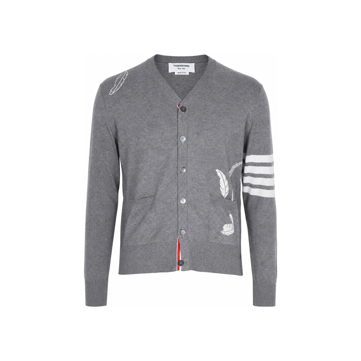 THOM BROWNE Diagonal Feather Intarsia Wool Cardigan MKC594A Y3039 055