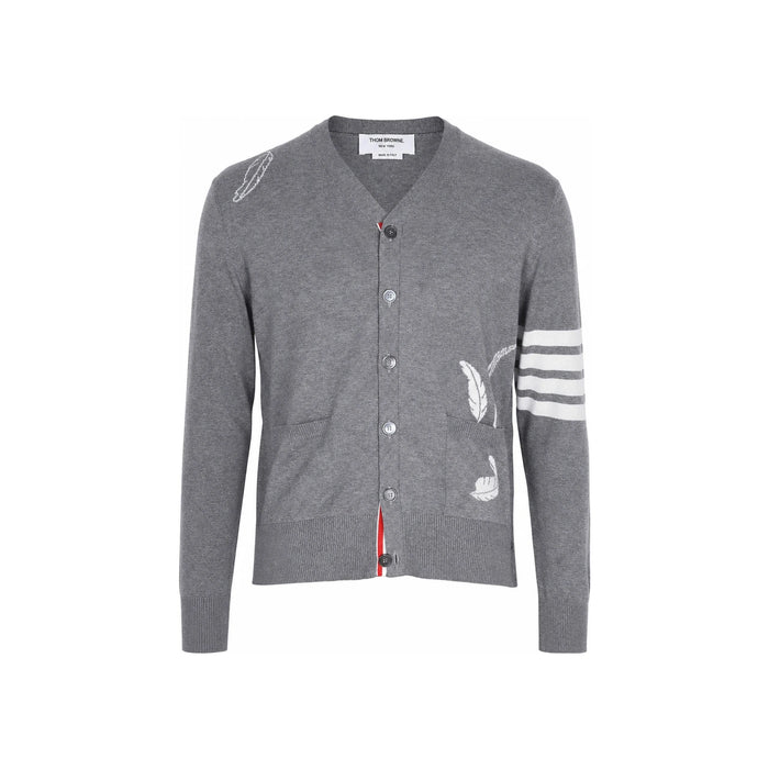 THOM BROWNE Diagonal Feather Intarsia Wool Cardigan MKC594A Y3039 055