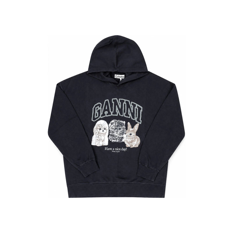 GANNI Isoli Animal Logo Print Cropped Womens Hoodie T4270 252