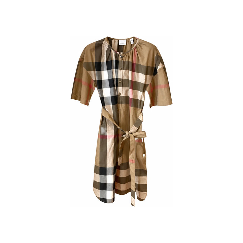 BURBERRY Brown Gresham House Check Midi Dress