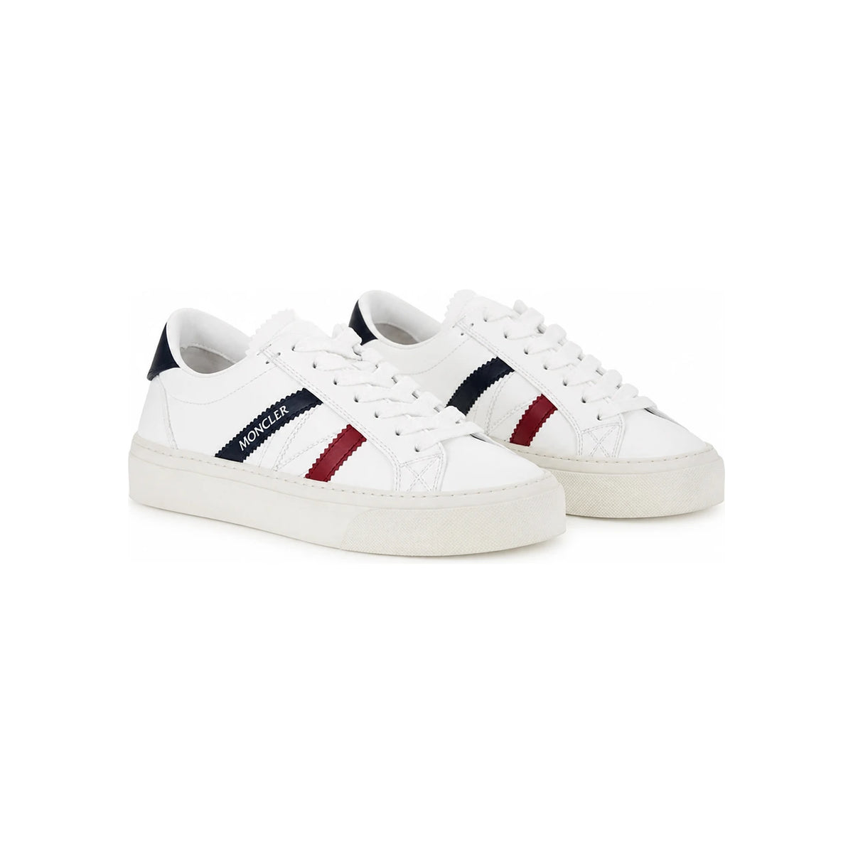 Moncler Monaco 2 Tricolor Stripe Low-Top Sneakers White Leather
