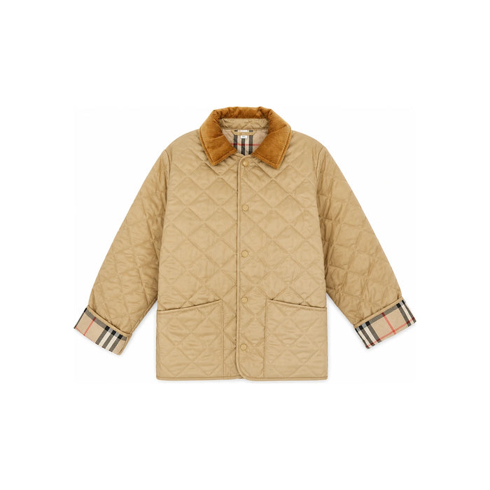 BURBERRY Kids Women Corduroy Collar Quilted Jacket Sand
