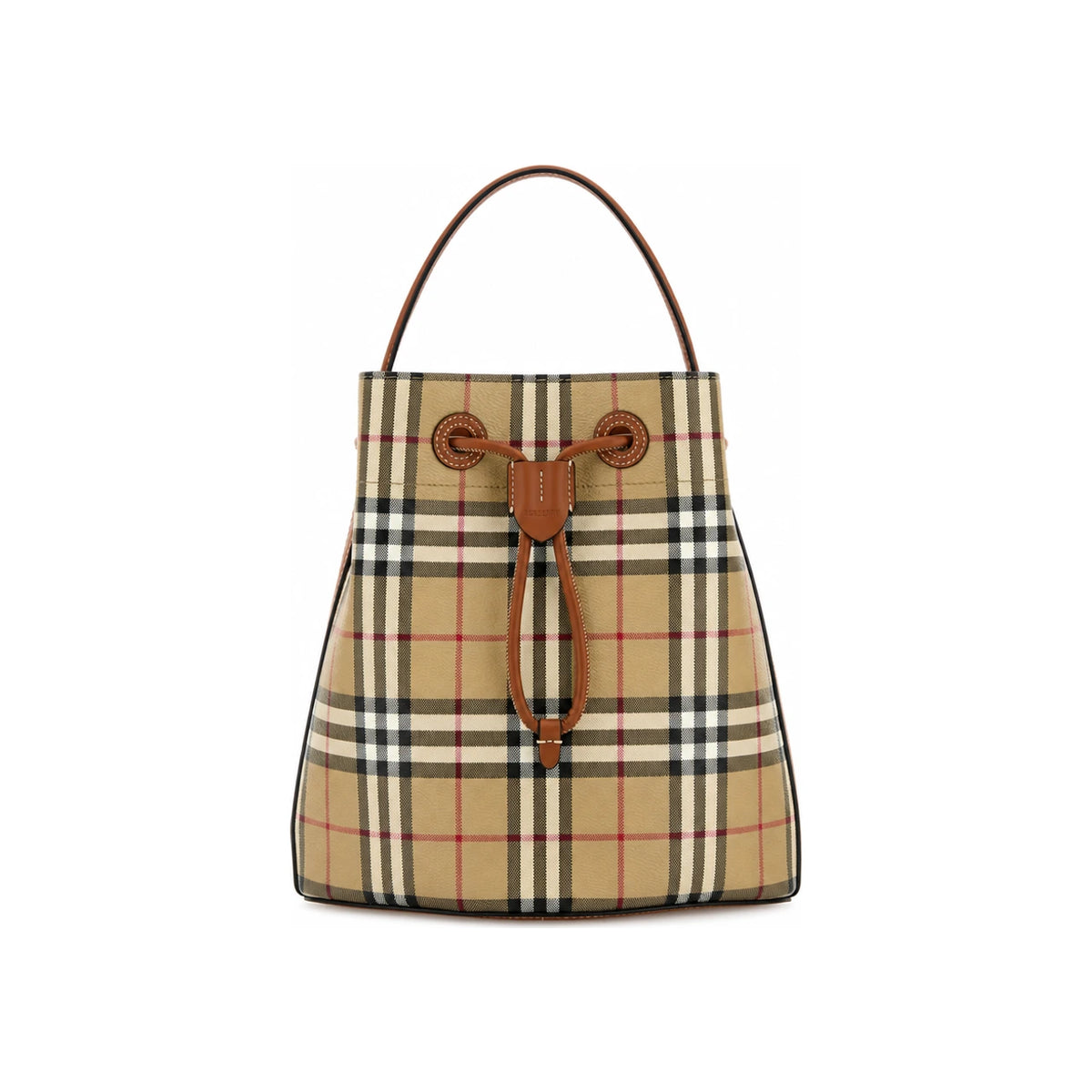 BURBERRY Small Check Leather Drawstring Bucket Bag