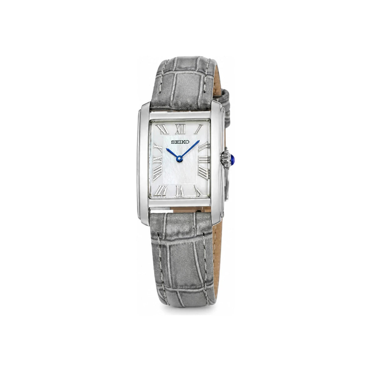 Seiko Modern Classic Analog Square Dial Light Gray Women’s Leather Watc SWR099P1