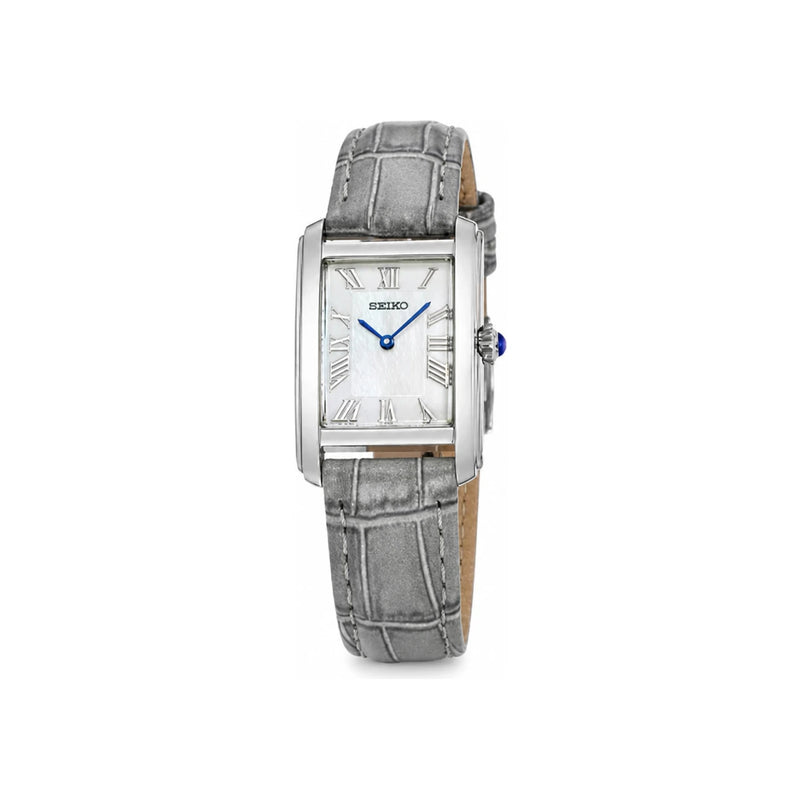 Seiko Modern Classic Analog Square Dial Light Gray Women’s Leather Watc SWR099P1