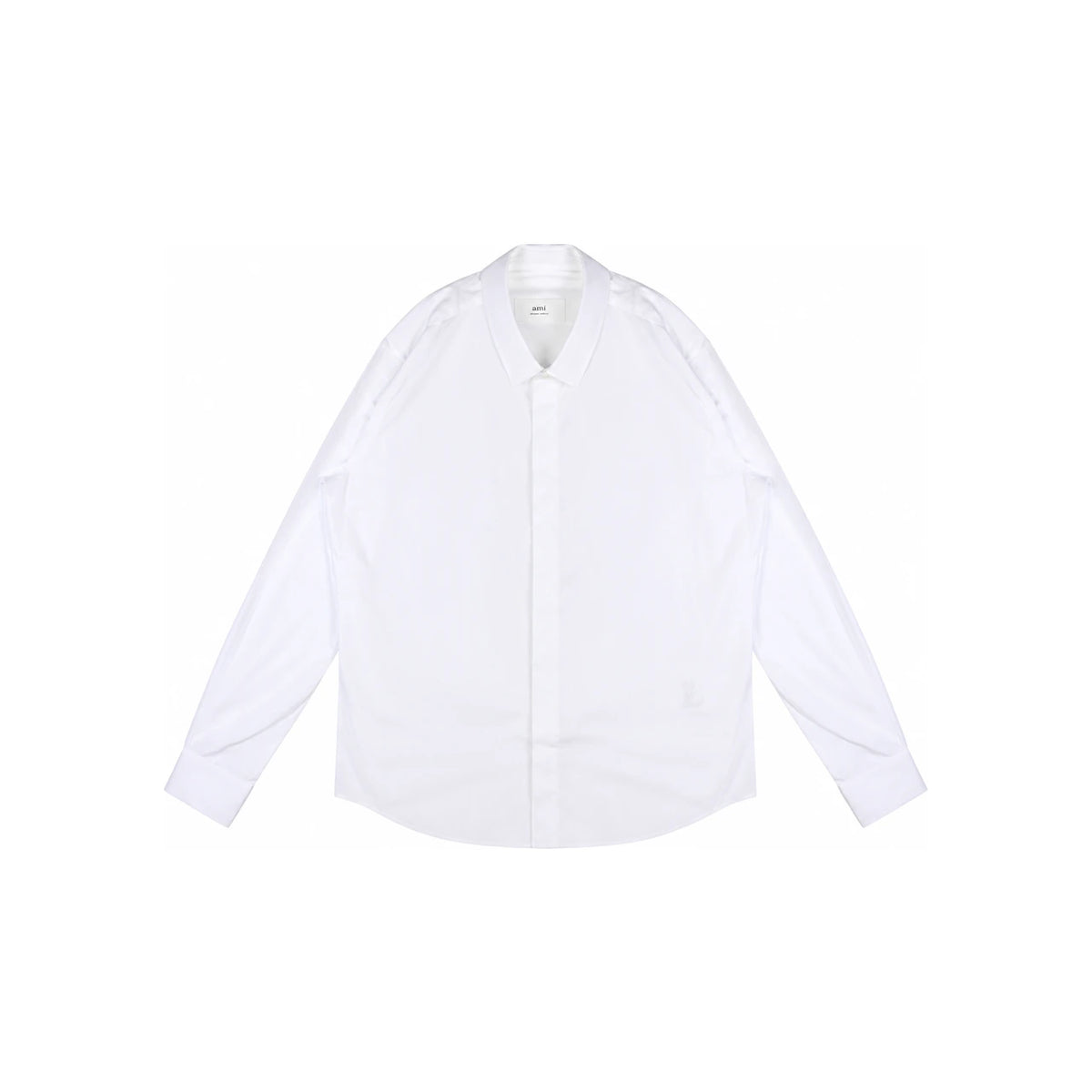 AMI Men's Tonal Heart Logo Long Sleeve Shirt White USH150 CO0045 100