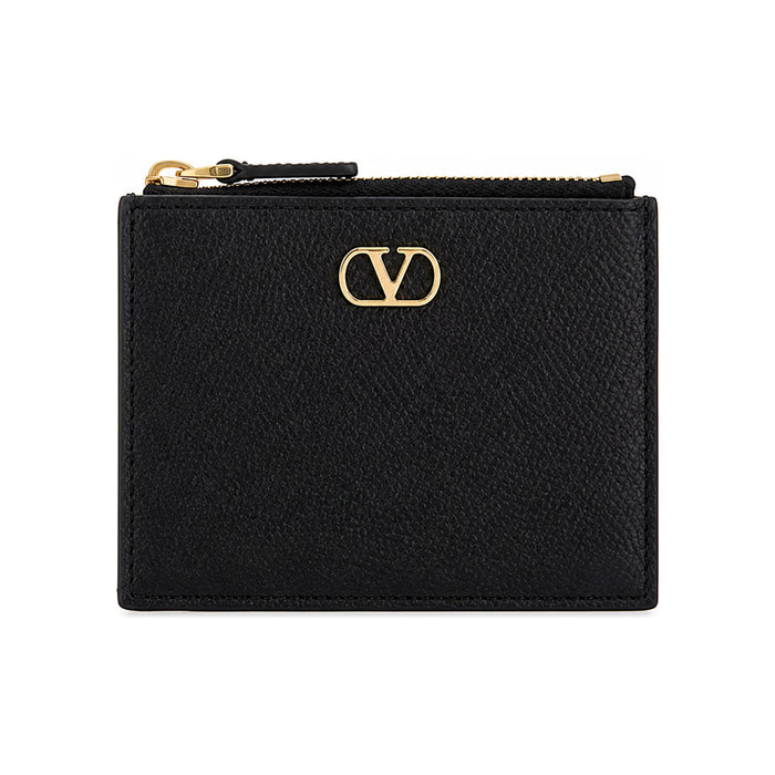 VALENTINO Signature V Logo Leather Card Holder Black