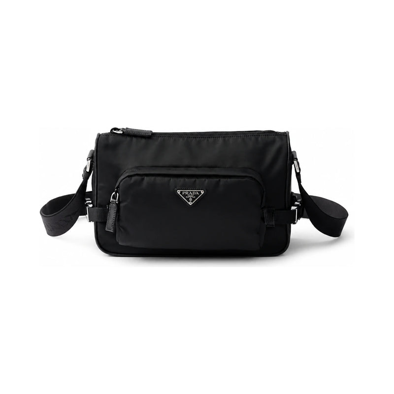 PRADA Medium Re-Nylon Saffiano Leather Shoulder Crossbody Bag Black