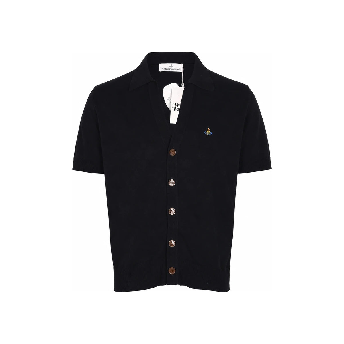 Vivienne Westwood ORB Logo Short Sleeve Polo Cardigan Black Men's