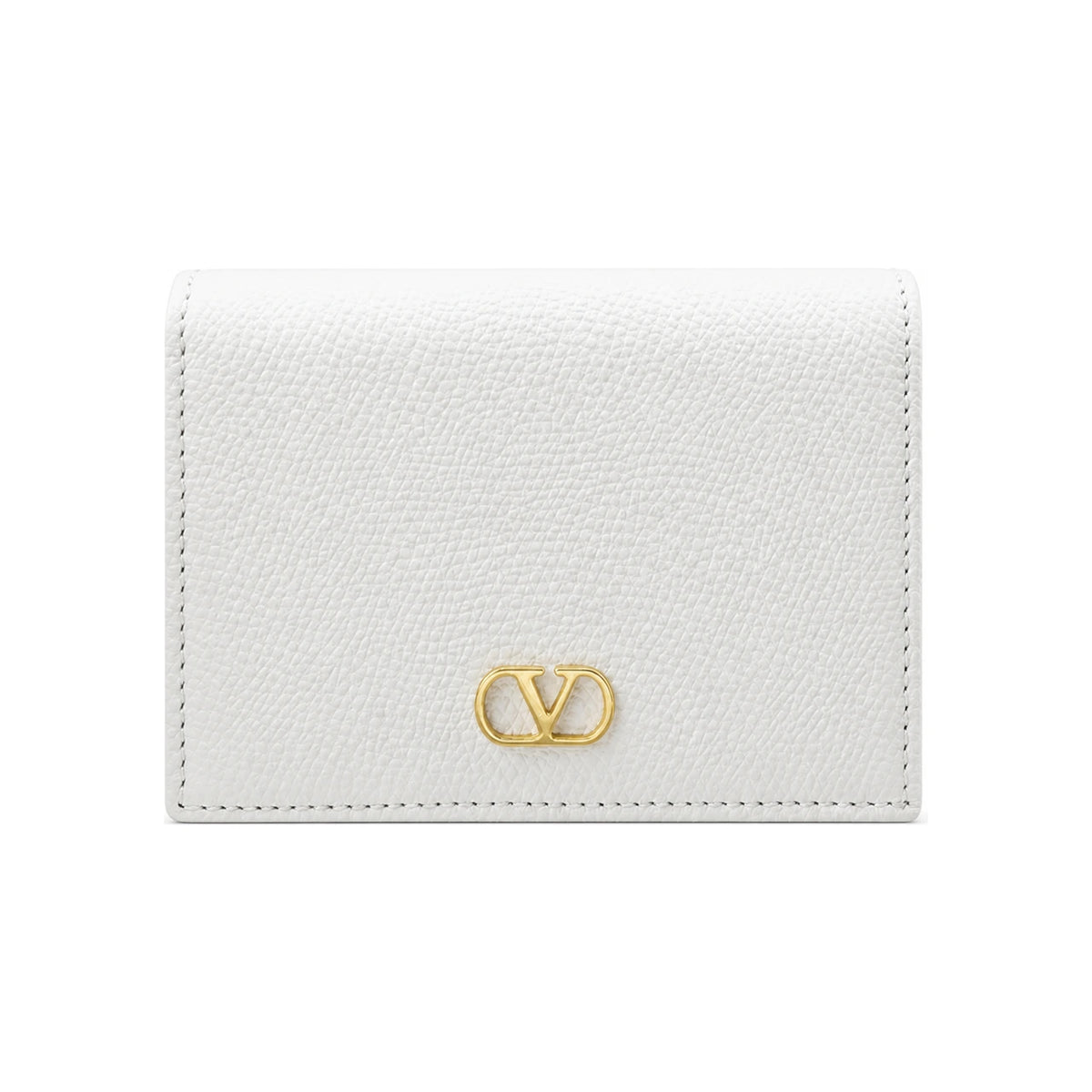 VALENTINO Signature V Logo Ivory Leather Compact Wallet