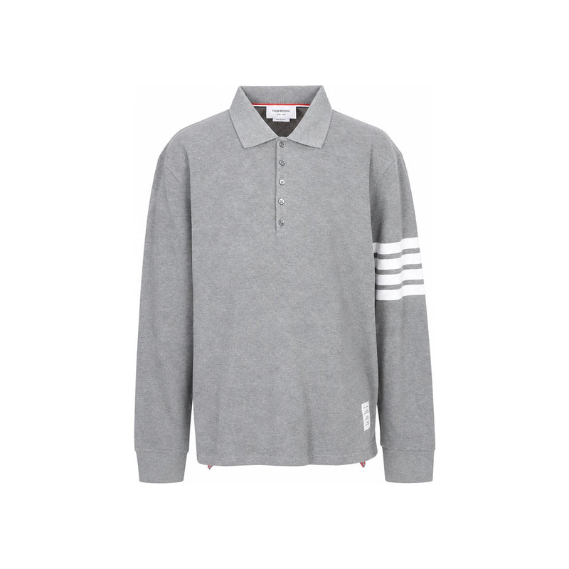 THOM BROWNE Diagonal Stripe Pique Long Sleeve Polo Shirt