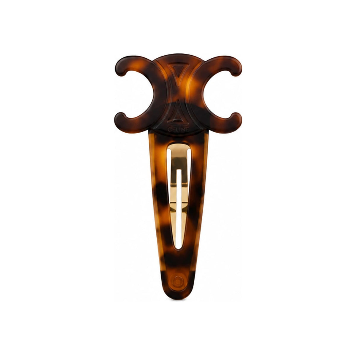 CELINE Large Snap Hair Clip Acetate Steel Dark Havana Gold