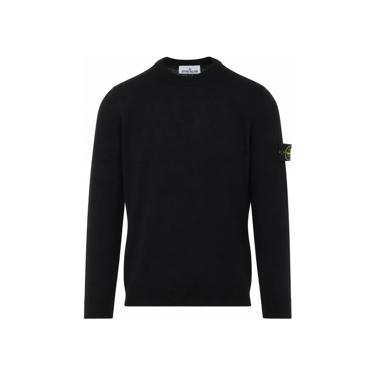 STONE ISLAND Light Wool Raised Stitch Black Crewneck Sweater