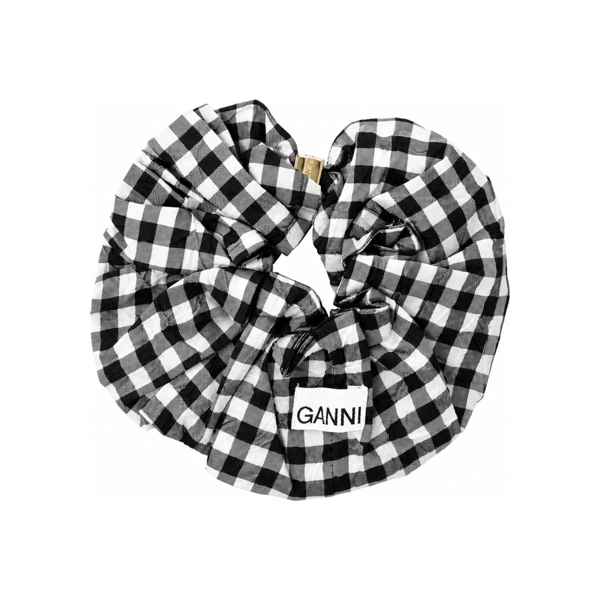 GANNI Check Crinkle Taffeta Scrunchie Hairband for Women A6843 004