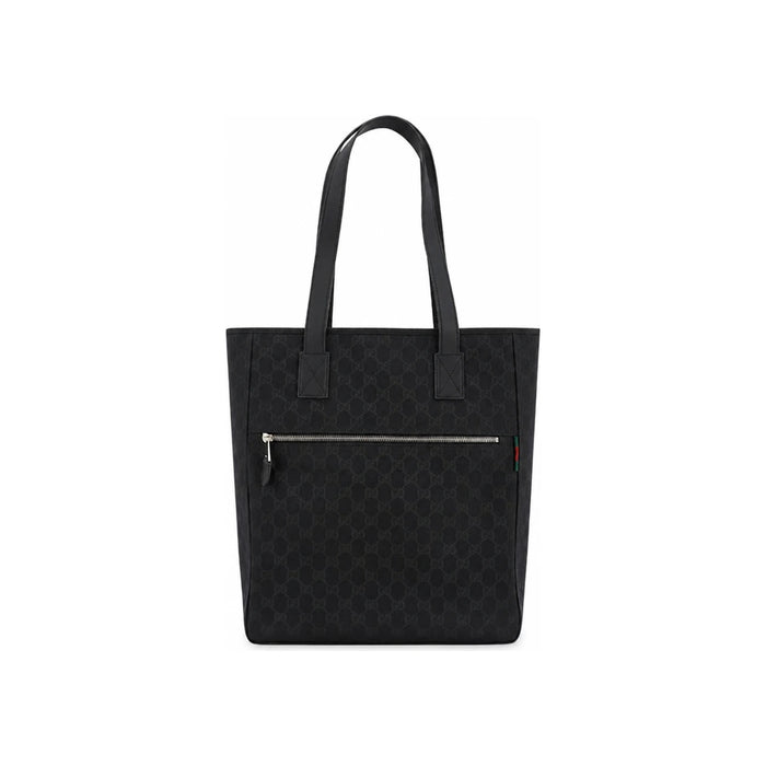 GUCCI Men’s GG Medium Tote Bag Black Canvas Leather Trim