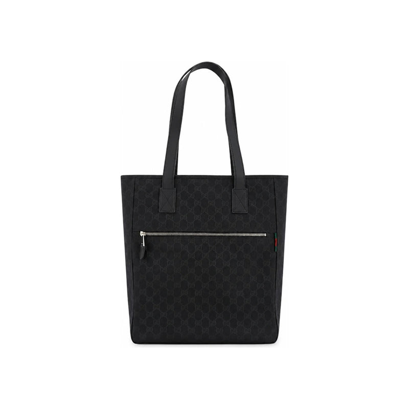GUCCI Men’s GG Medium Tote Bag Black Canvas Leather Trim