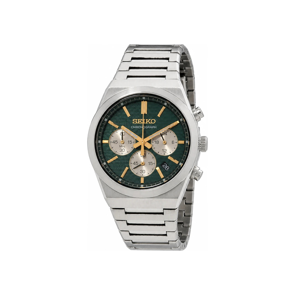 Seiko Men’s Chronograph Sapphire Silver Green Metal Watch SSB461 P1