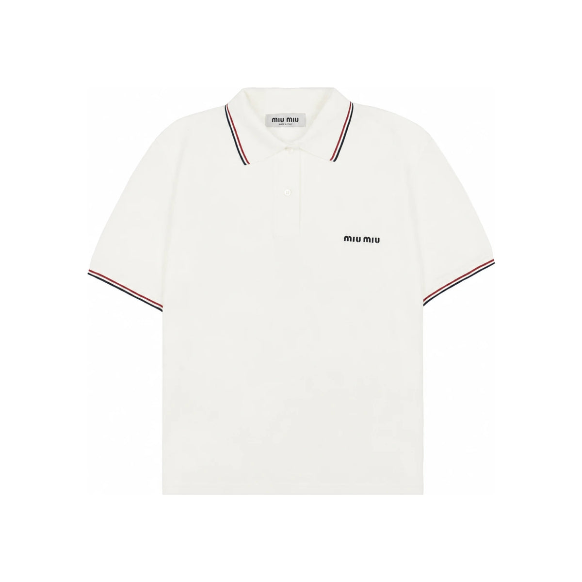 Miu Miu Embroidered Logo Cotton Piqué Polo T-Shirt White