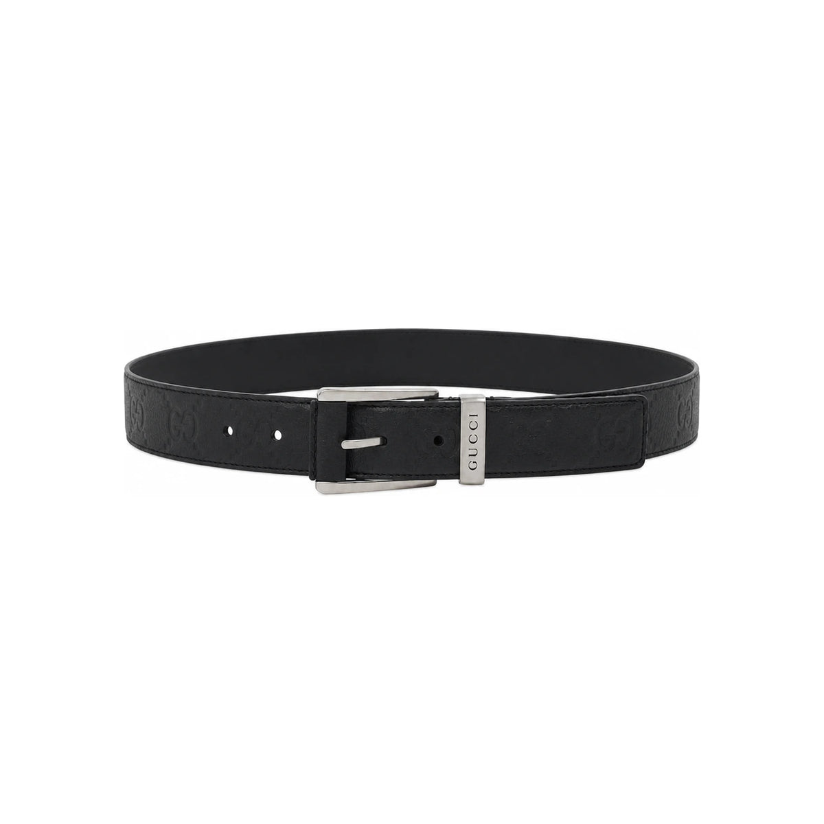 GUCCI Men’s Embossed GG Buckle Leather Belt Black