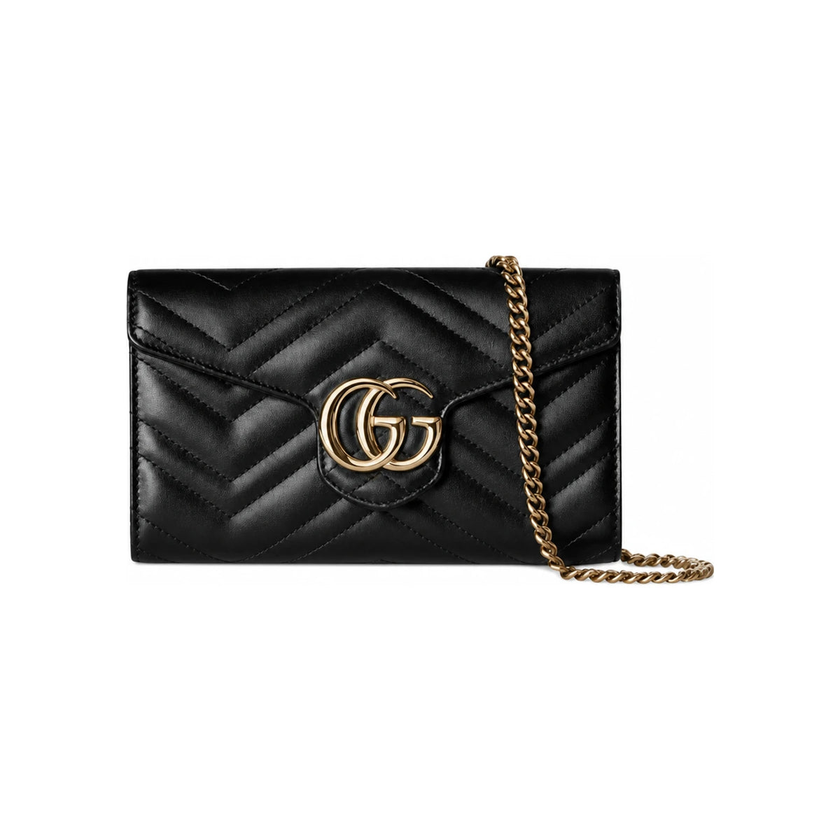 GUCCI GG Marmont Chain Wallet Crossbody Bag Black Leather
