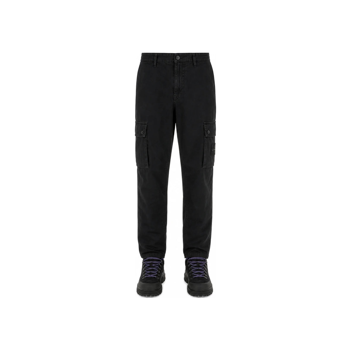 STONE ISLAND Organic Broken Twill Cotton Old Effect Slim Cargo Pants Black