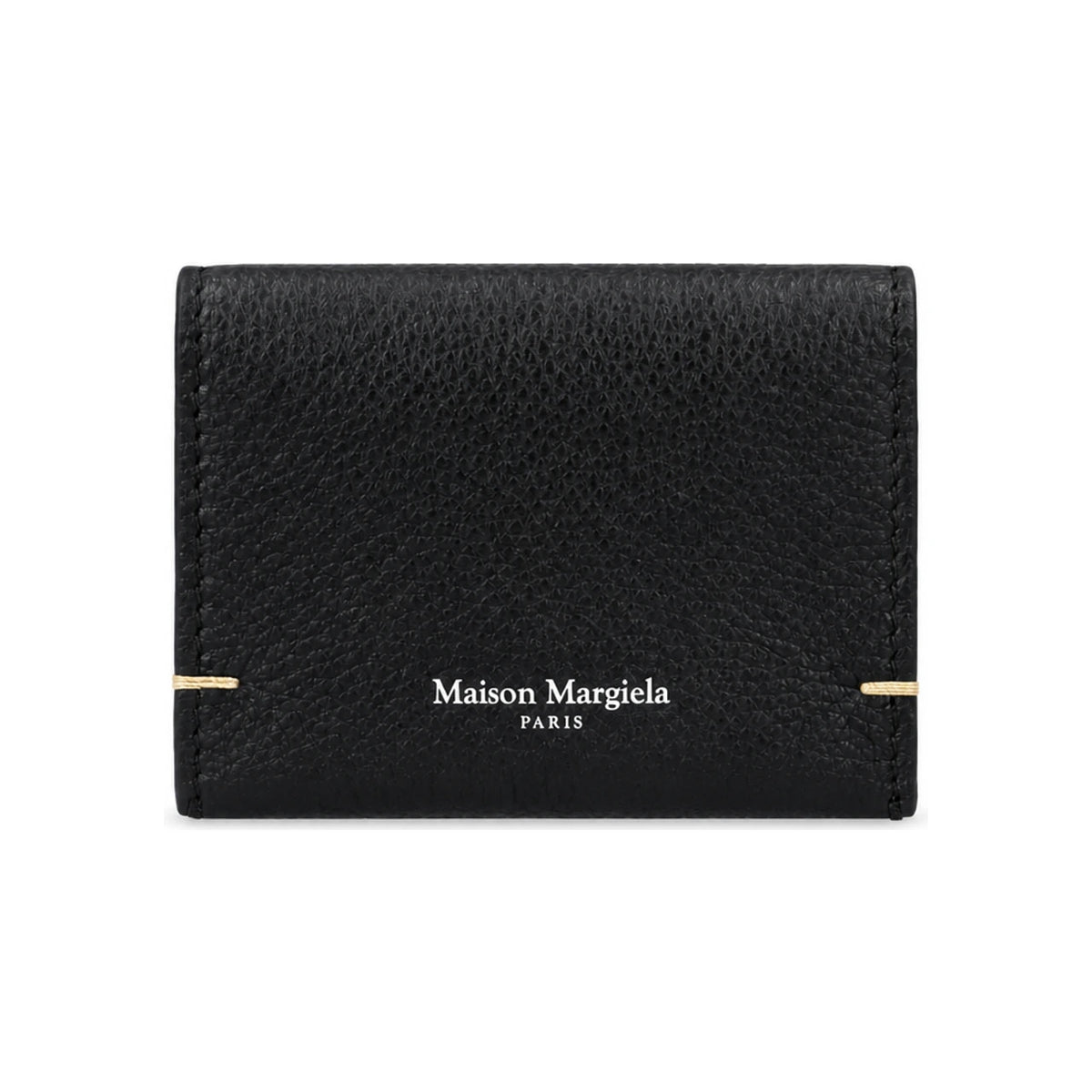 Maison Margiela Black Grain Leather Logo Stitch Flap Card Holder