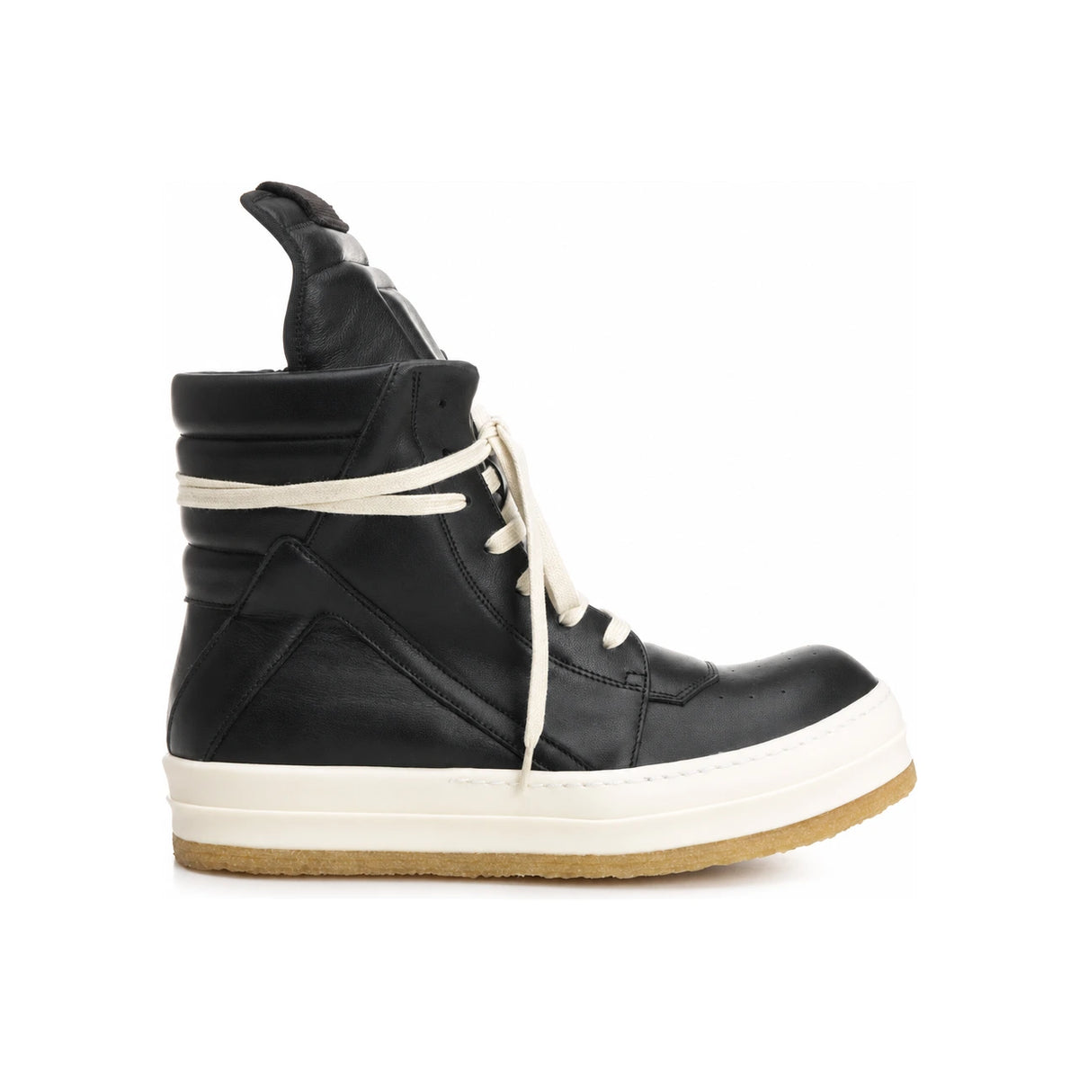 Rick Owens Black Milk Leather Geobasket High-Top Sneakers