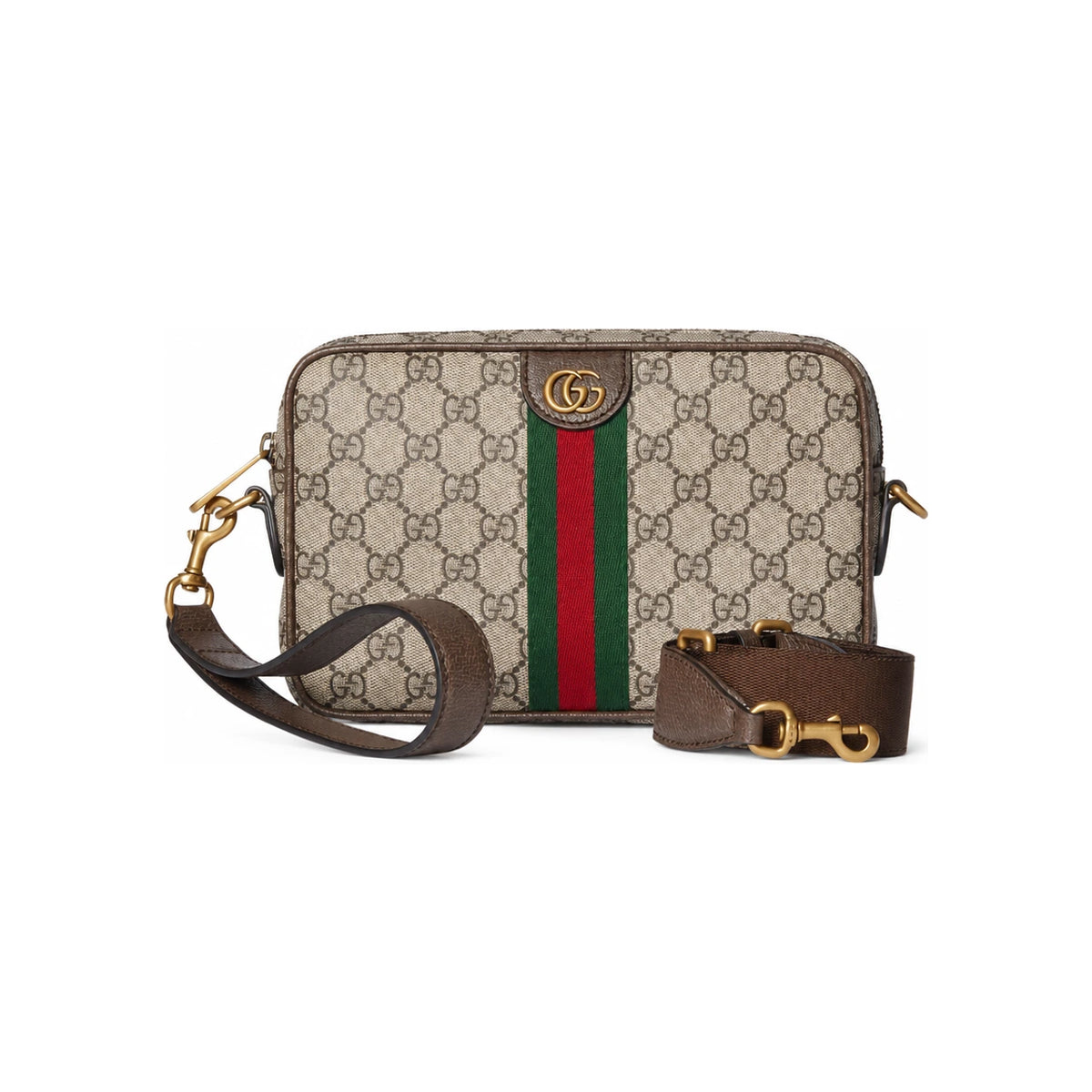 GUCCI Ophidia Small Crossbody Shoulder Bag Beige Brown Canvas Leather