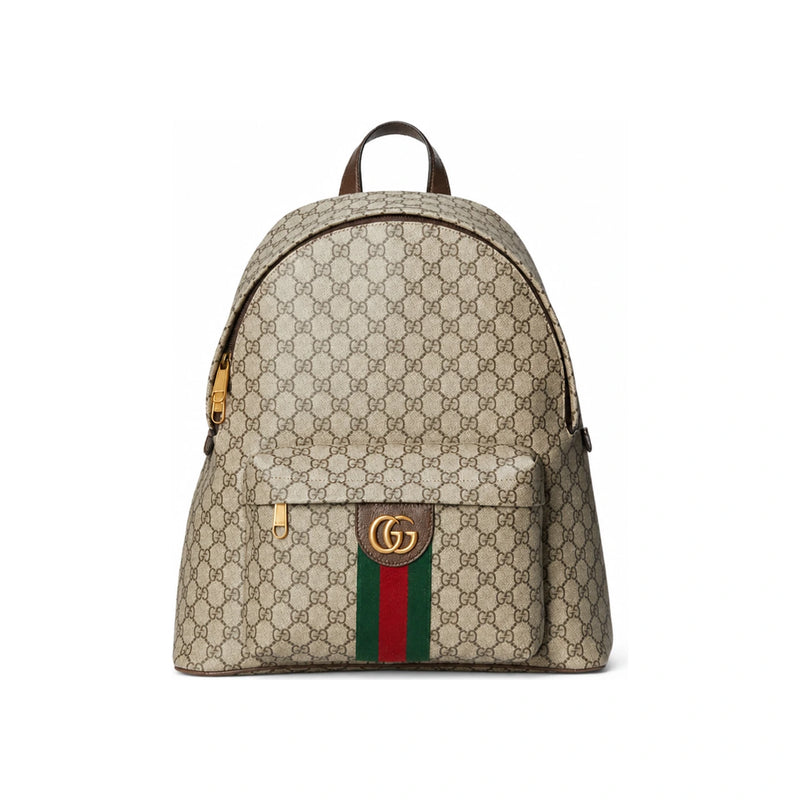 GUCCI Ophidia Medium Backpack Beige Brown Canvas Leather Trim