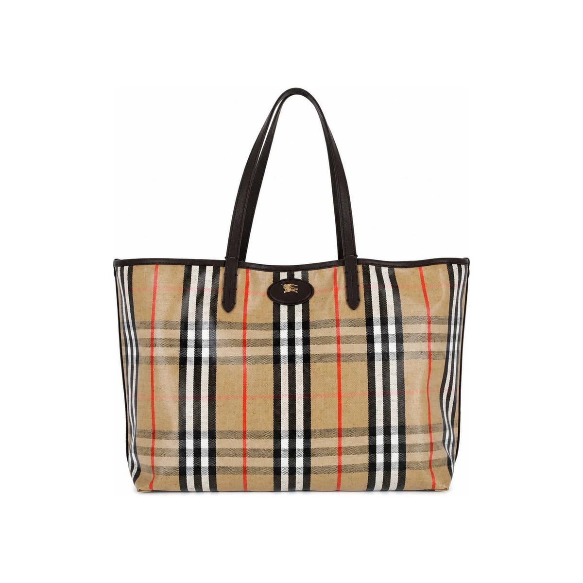 BURBERRY Beige Canvas Leather Trim Tote Bag
