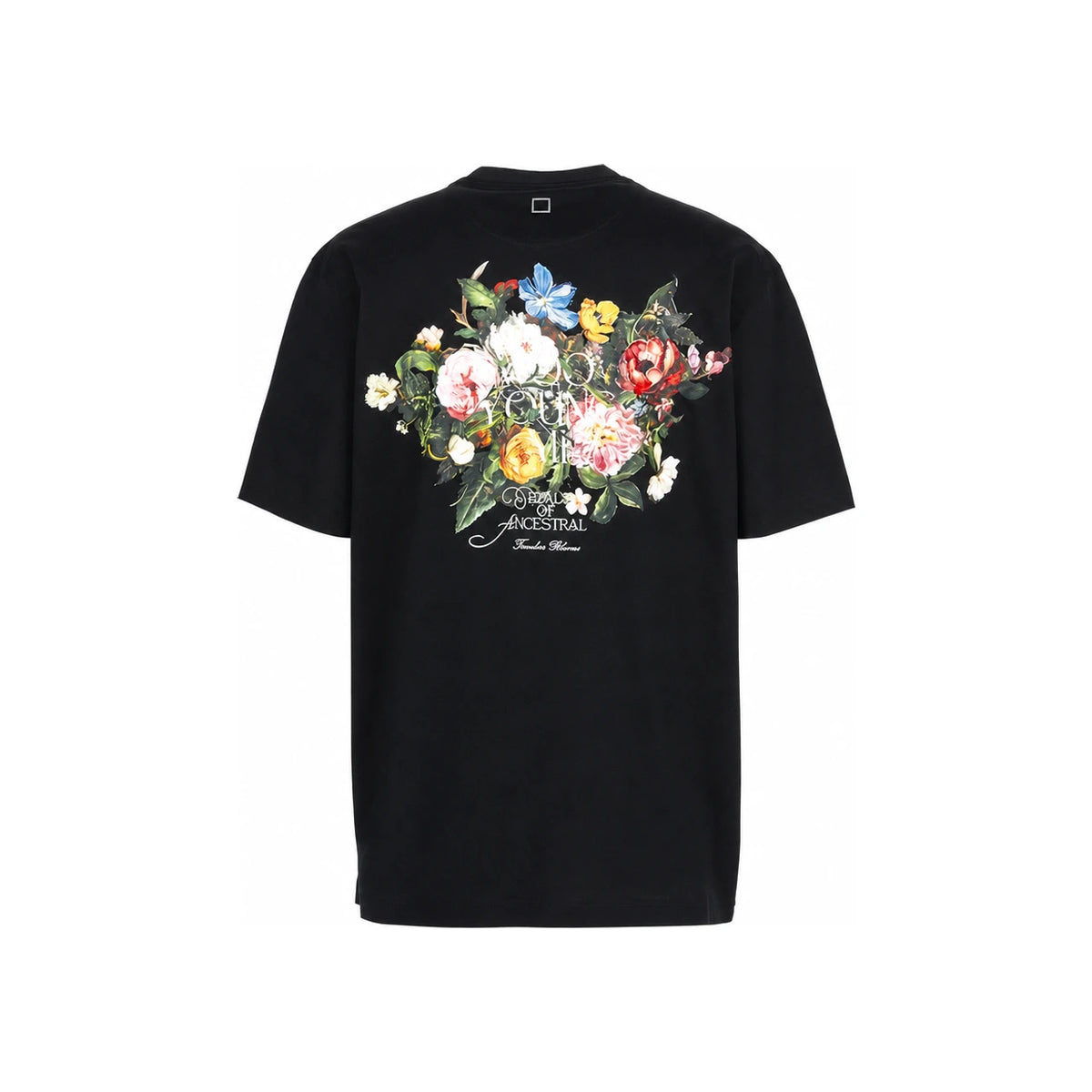 WOOYOUNGMI Black Flower Back Logo Short Sleeve T-Shirt