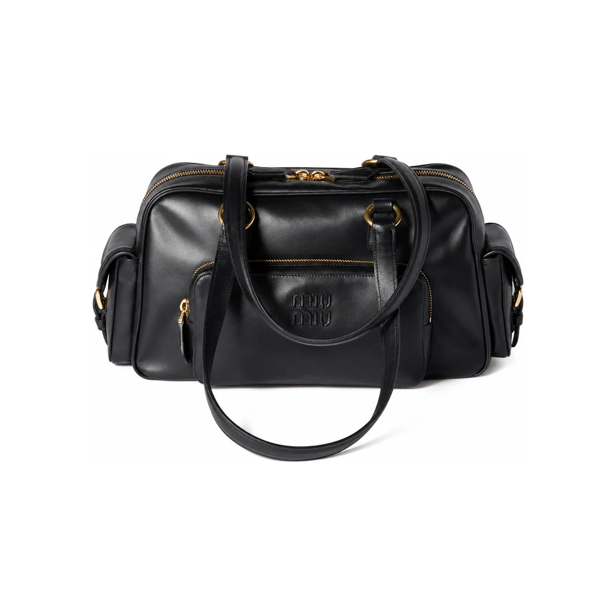 Miu Miu Nappa Leather Pocket Top Handle Tote Bag Black