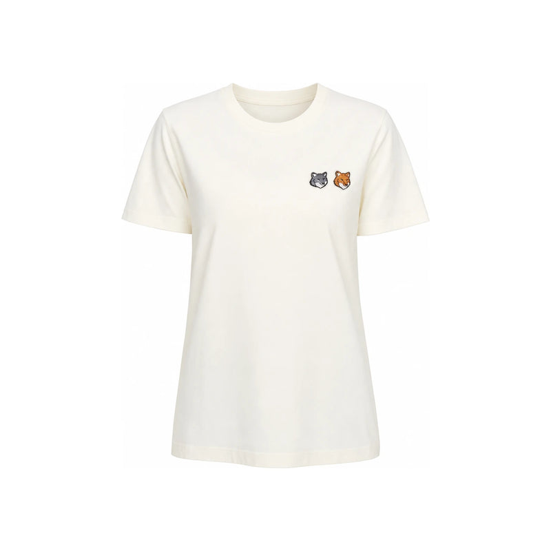 Maison Kitsune Double Bold Fox Head Short Sleeve T-Shirt Whi OW011C FKJ0008 P702
